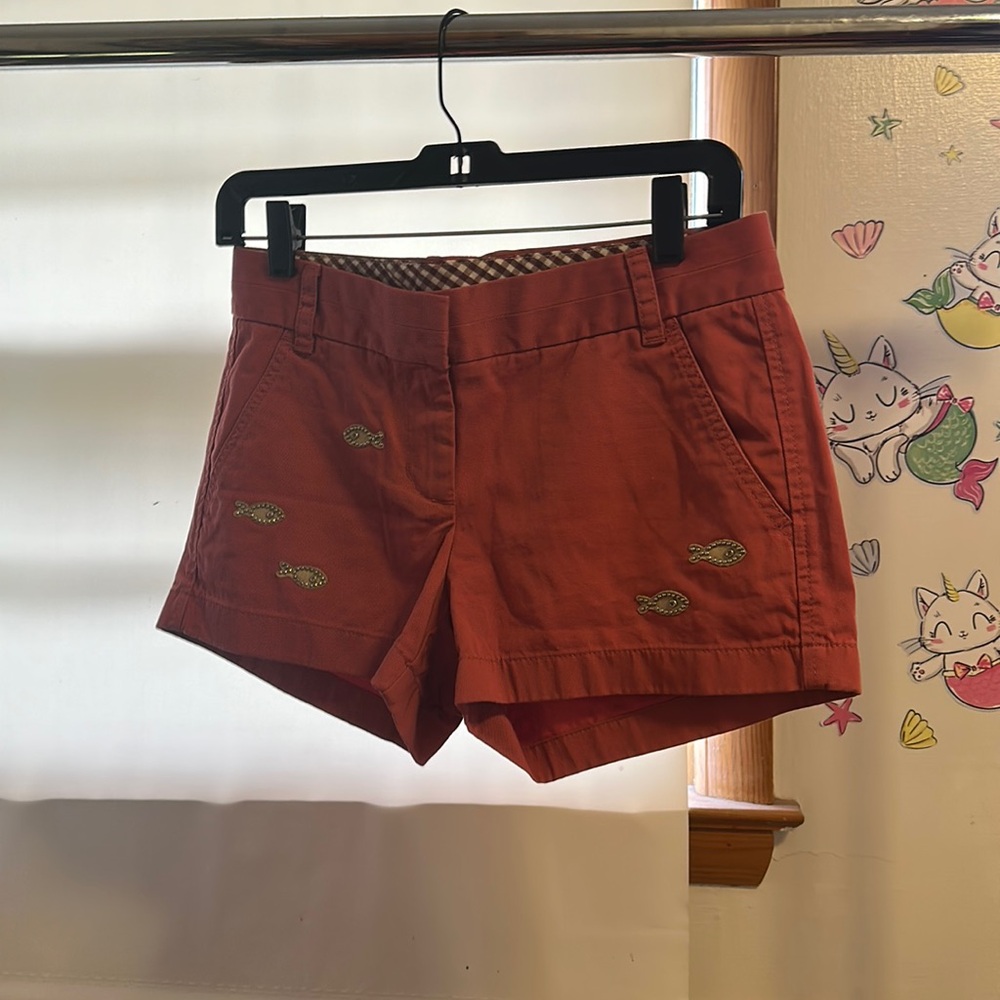 J.CREW orange jean shorts fish embroidered